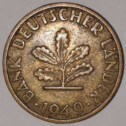 1949 F - 5 PFENNIG - FIVE PFENNIG - GERMANY - FEDERAL REPUBLIC - (Brass Clad Steel)